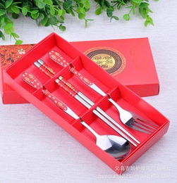 婚慶禮品贈品 加厚不銹鋼勺筷組合 廚房用品批發(fā) 年年有余勺筷